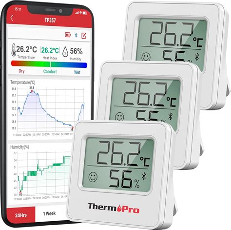 ThermoPro TP357-3 80m Bluetooth Hygrometer Innen 3er Set ...