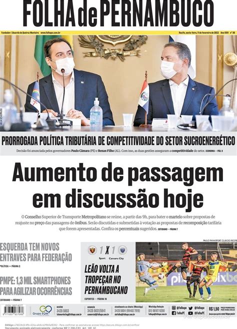 Capa Folha De Pernambuco Edi O Sexta De Fevereiro De