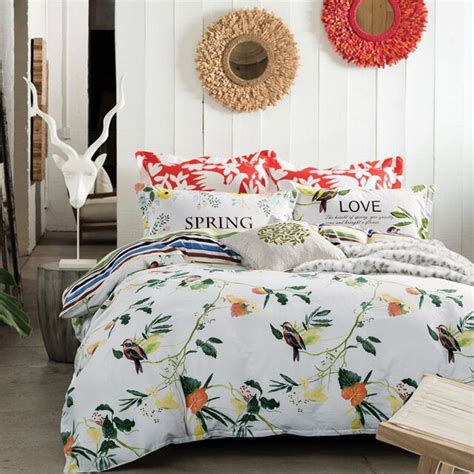 Pastoral Bird Print 100 Cotton Bedding Set 3pc4pc5pc Fittedflat Sheet Pillowcase Duvet Cover