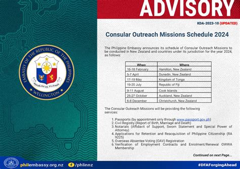 Updated Consular Outreach Mission Schedule 2024 Kda 2023 10 Philippine Embassy Of Wellington