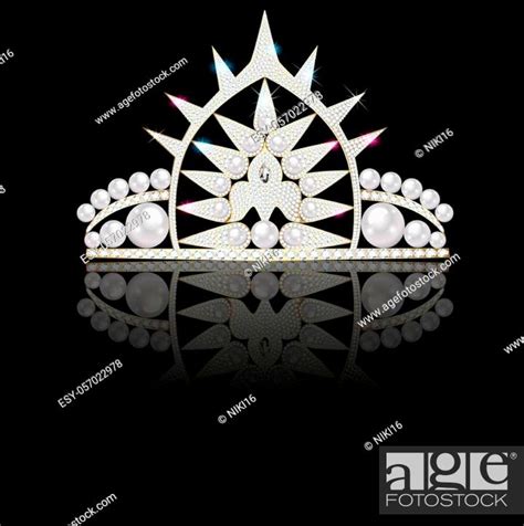 Illustration Of Diadem Crown Female Tiara With Precious Stones With