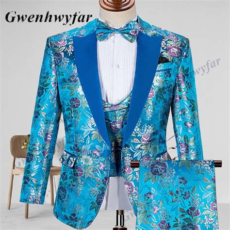 Wedding Men Suit Blue Costumes 3 Piece Suits Men Blue Blue Tuxedo 3