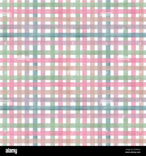 Watercolor Seamless Checkered Pattern With Rainbow Stripes Of Pink