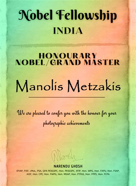 Awarded With The Title Nobel Fellowship In India Metzakis Manolis