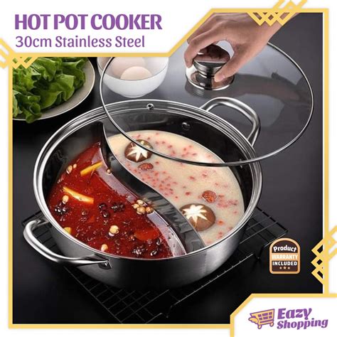 Hot Pot Cooker With Divider And Transparent Glass Lid Cm Thick Stainless Mandarin Duck