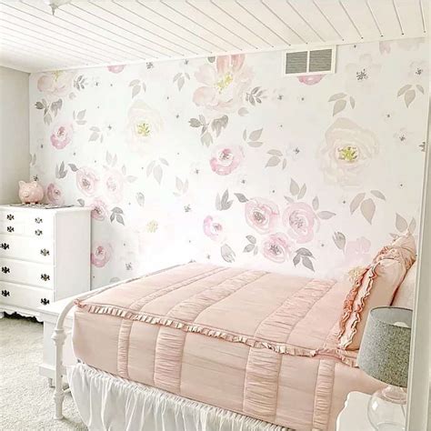 Cottage Flowers Wallpaper for a Pink Girl's Bedroom - Soul & Lane