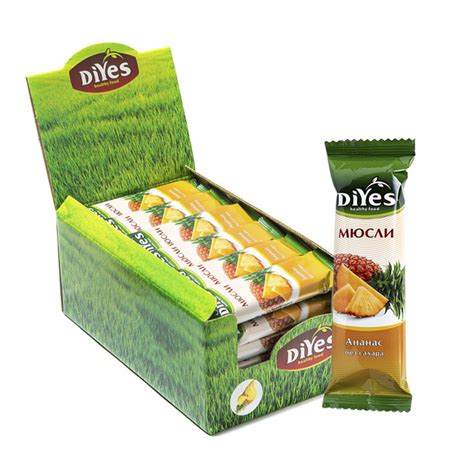 Батончик мюсли DiYes Ананас без добавления сахара 25 г. / 36 шт / ВЕГАН ...