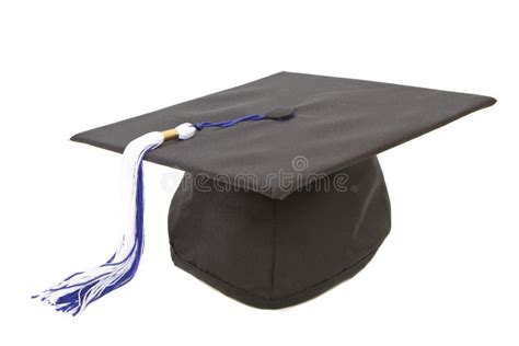 Graduation Cap With Blue White Tassel Stock Photo - Image of ceremony ...