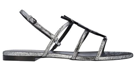 Saint Laurent Cassandra Sandalen Silber Metallisch Leder Ref 332217