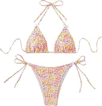 Amazon SHENHE Women S 2 Piece Swimsuit Floral Print Halter Tie Side Triangle Bikini Set