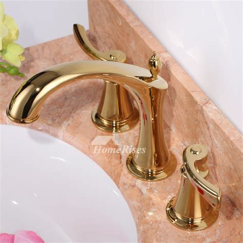 Fancy Bathtub Faucets Luxury Polished Brass Widespread 3 Hole Gold