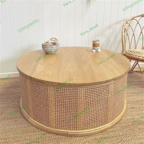 Jual Meja Tamu Coffe Table Kayu Jati Rotan Alami Meja Kopi Minimalis