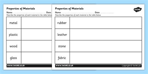 Properties Of Materials Worksheet Teacher Made Twinkl