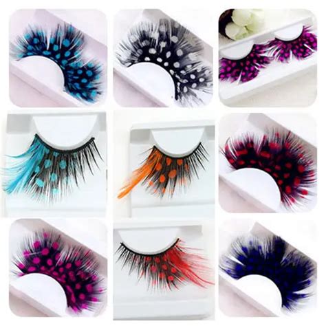 Colorful Dot Feather Crazy False Eyelashes Long Costume Party Eye