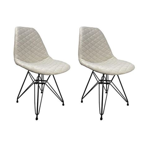 Kit 2 Cadeiras Jantar Estofadas Nude Eiffel Eames Base Ferro Preto Cor Marrom Leroy Merlin
