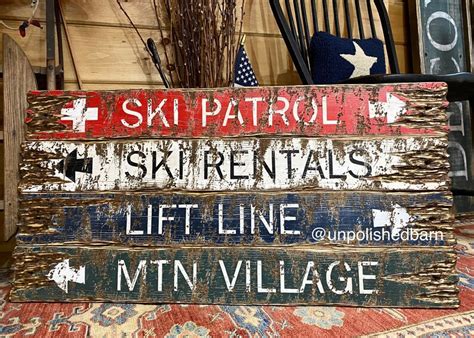 Wooden Ski Sign Ski Lodge Decor Rustic Ski Trail Signs Log Etsy