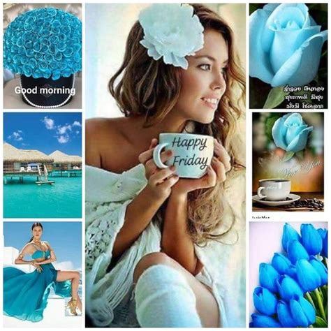 A Collage Of Photos With Blue Flowers And The Words Happy Friday