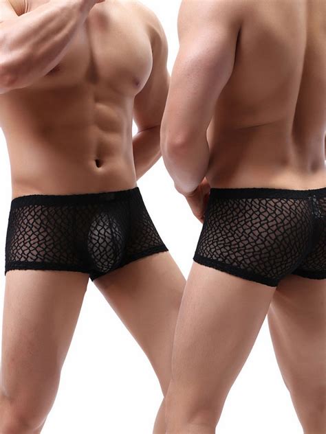 Sexy Panties For Men Orange Polyester Boxer Semi Sheer Men Lingerie Milanoo