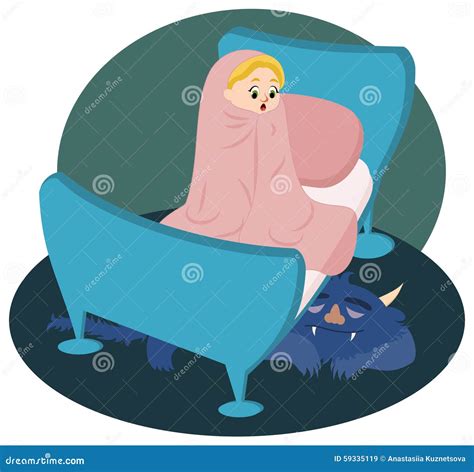 Little Girl Watching On Sleeping Monster Under Bed Stock Illustration