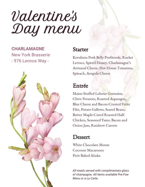 Simple Valentine's Day Restaurant Menu - Venngage