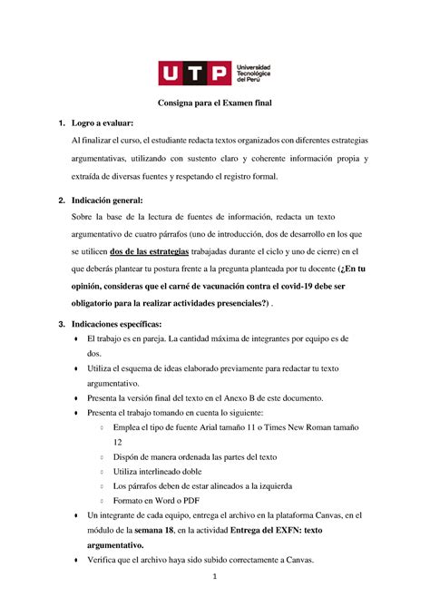 Consigna Para El Examen Final Consigna Para El Examen Final Logro A