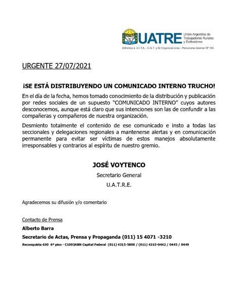 José Voytenco on Twitter Ante la circulación de un comunicado interno