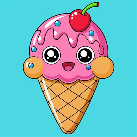 Cute Cartoon Ice Cream Cone With Cherry Topping Premium AI Generated