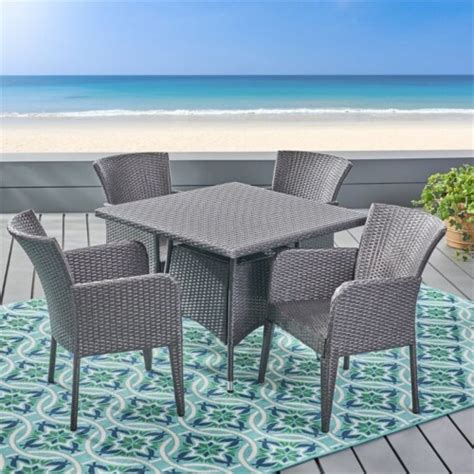 Noble House Corsica Piece Wicker Square Patio Dining Set In Gray