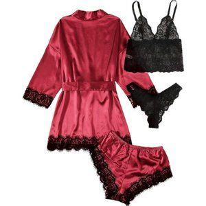 Intimates Sleepwear Pc Womens Plus Size Silk Satin Pajama Sleepwear With Robe Lingerie