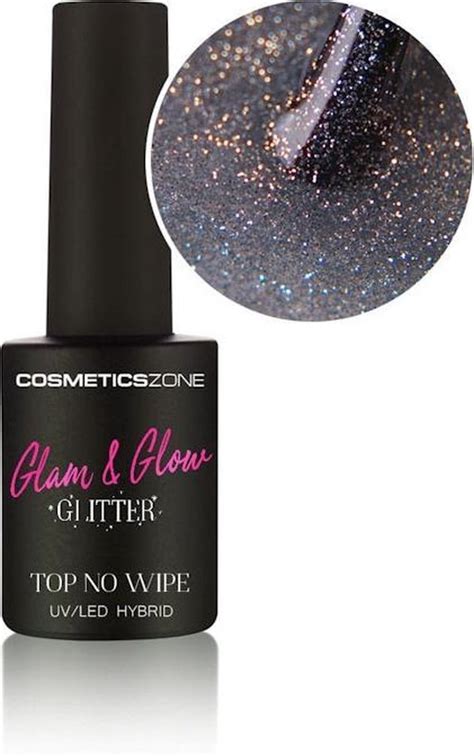 Cosmetics Zone Glam Glow Hybride Topcoat No Wipe Glitter Multicolor