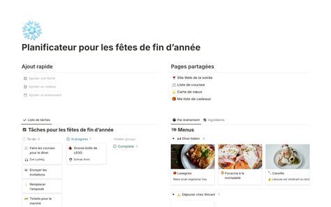 Planificateur du temps des Fêtes par Notion Modèle Notion