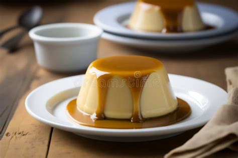 Homemade Creamy Condensed Milk Pudding Topped With Caramel Sauce On