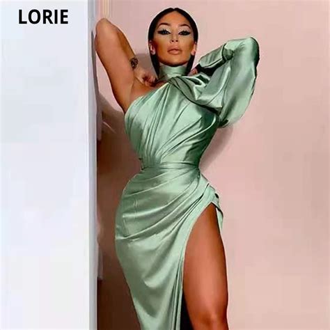 Lorie One Shouldr Emerald Green Satin Evening Dress Mermaid Long Sexy