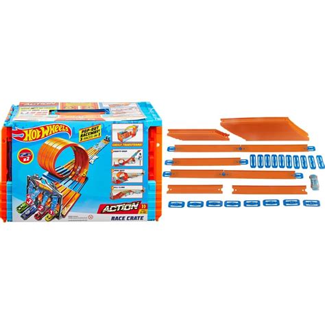 Buy Hot Wheels Race Crate With 3 Stunts In 1 Set Portable Storage 8 Feet Of Track Includes 2