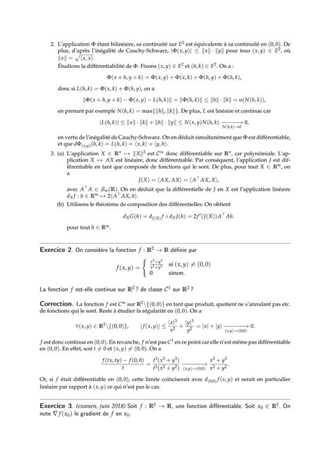 Solution Exercices Avec Correction Calcul Differentiel Et Optimisation