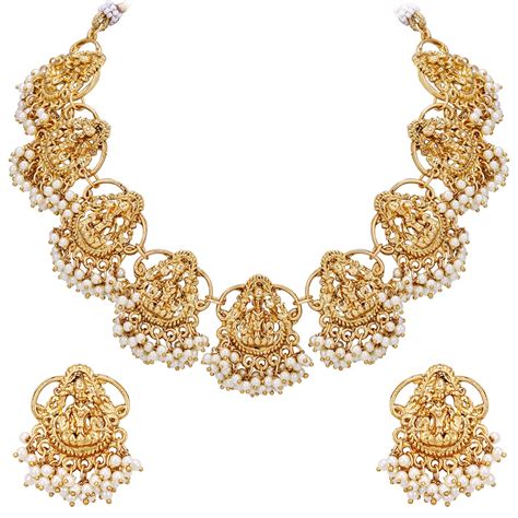 Sukkhi Traditional Pearl Gold Plated Goddess Choker Necklace Set For