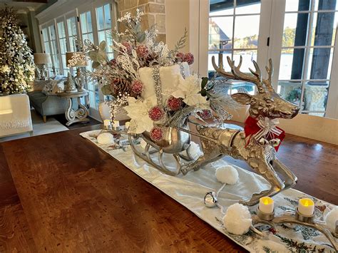 Reindeer And Sleigh Centerpiece Christmas Decorations Centerpiece