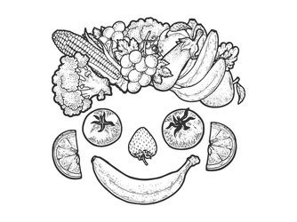 Face Made Vegetables And Fruits Sketch Royalty Free Vector