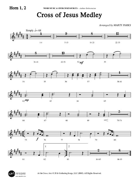 Cross Of Jesus Medley Choral Anthem SATB French Horn Sheet Music PDF