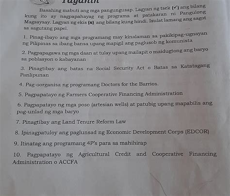 Basahing Mabuti Ang Mga Pangungusap Lagyan Ng Tsek Ang Bilang