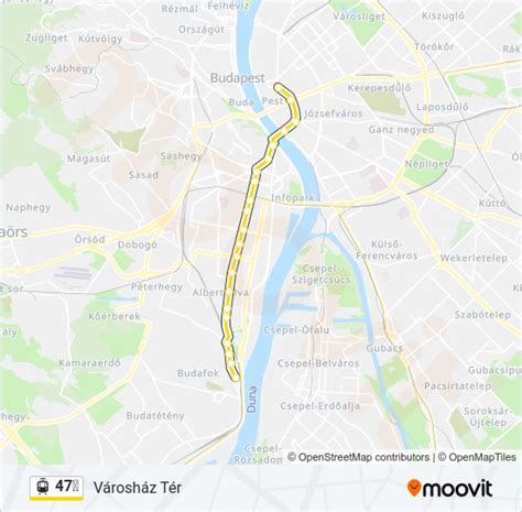 47 útvonal: Menetrendek, megállók és térképek - Városház Tér (Frissítve)