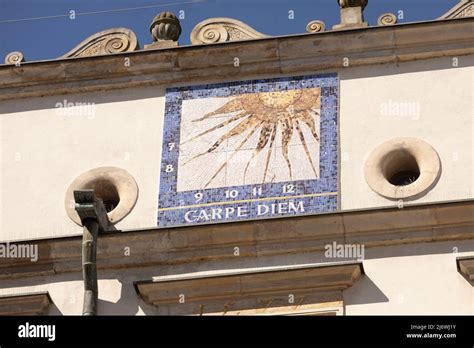 Szczecin, Poland, Carpe Diem sundial on the Exterior of Castle of the Pomeranian Dukes (Szczecin ...