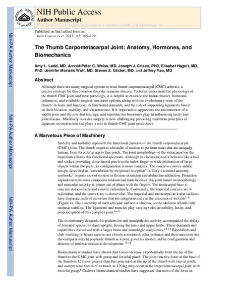 (PDF) The thumb carpometacarpal joint: anatomy, hormones, and biomechanics