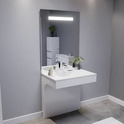 Meuble vasque PMR EPURE 80 cm avec miroir led Elégance ht105 Blanc