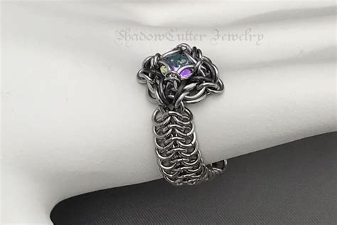 Celtic Labyrinth Chainmaille Ring Stainless Steel And 6mm Swarovski