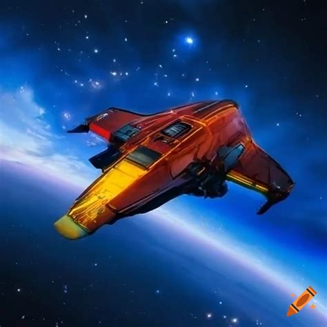 Digital Artwork Of A Red And Yellow Spaceship In Space On Craiyon