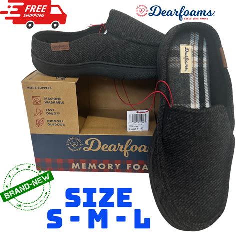 Dearfoams Memory Foam Men’s Slippers Black Size [s 7 8] [m 9 10] [l 11 12] New Ebay