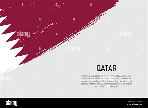 Grunge Styled Brush Stroke Background With Flag Of Qatar Template For