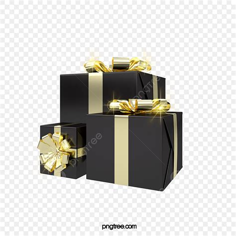 Gift Boxes 3d Transparent PNG 3d Christmas Black Gold Celebration Gift