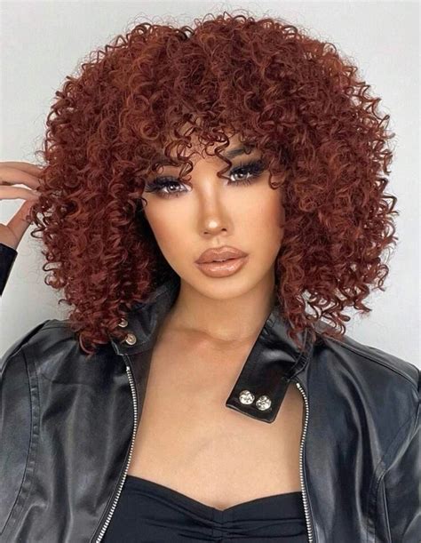 Short Hair Afro Curly Wig With Bangs For Black Women Cosplay Fluffy Glueless Mixed Red Wigs